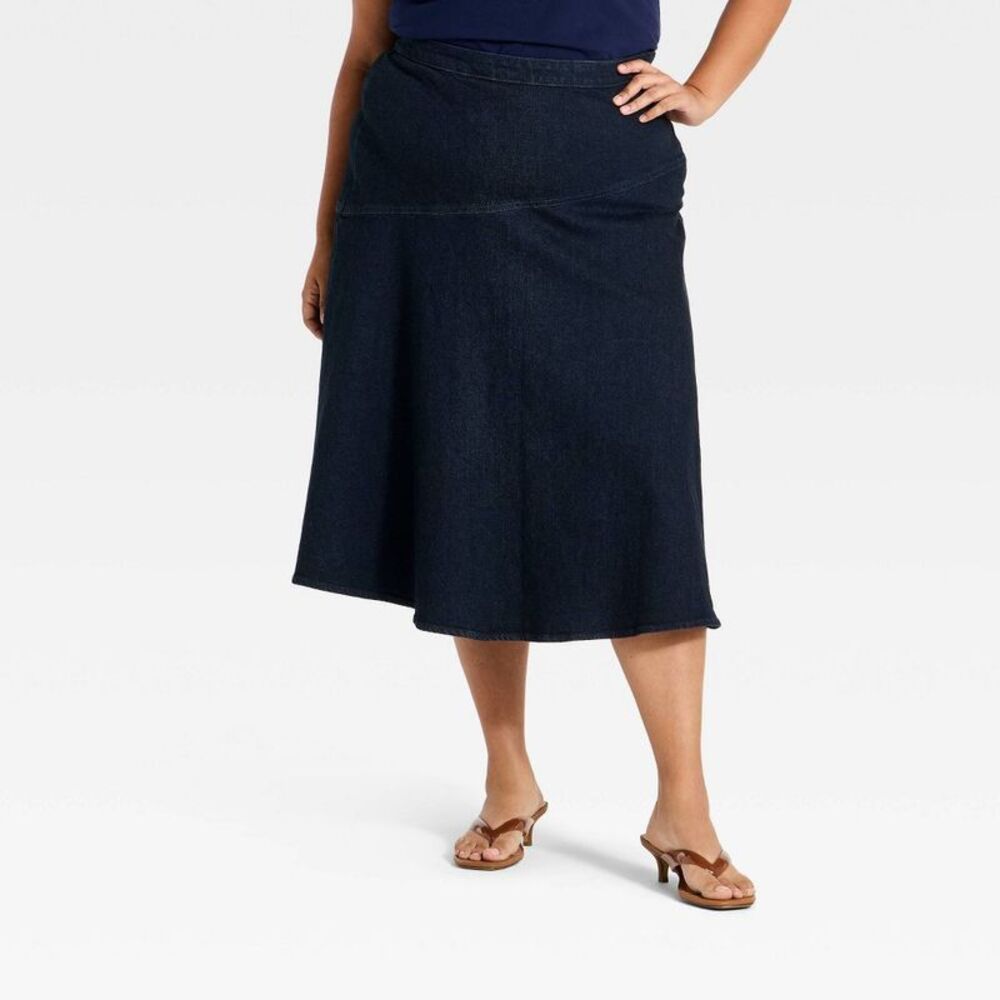 Women's Denim Midi Skirt - A New Day Indigo 1X